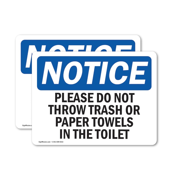 Signmission Please Do Not Throw Trash Or Paper Towels, 10 in W x Rectangle, Vinyl Decal OS-2PACK-NS-D-710-L-17427 - main